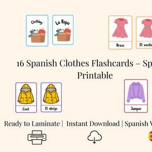 Spanish Clothing Flashcards Printable – Spanish Vocabulary Game for Kids – Teach Spanish Language PDF Download – Classroom Resource A4