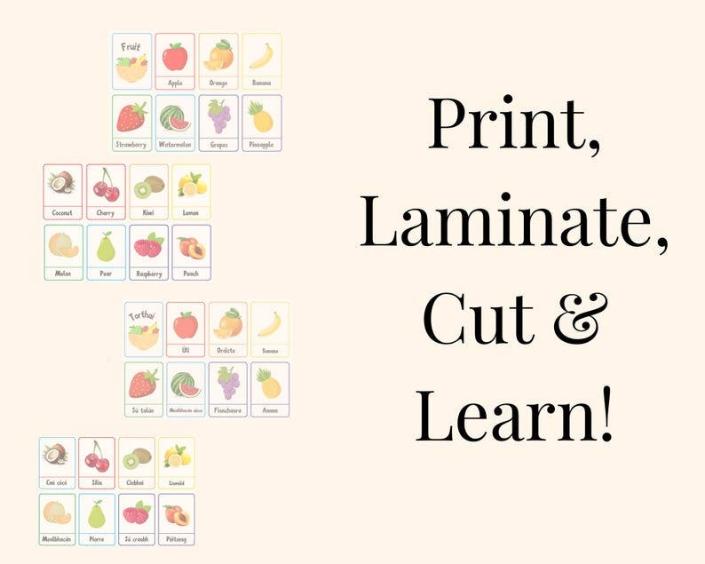 Tarjetas de vocabulario de frutas irlandesas imprimibles – Juego de ...