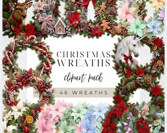 Christmas Wreath Collection - 46 Sheets. All Styles & Ages. Transparent Background.