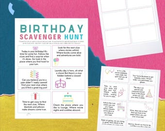 Birthday Scavenger Hunt Printable: Customizable Clues (Download)