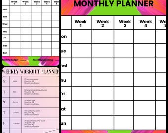 Diary Planner Pages Sheet. Plus Bonus Workout Planner!