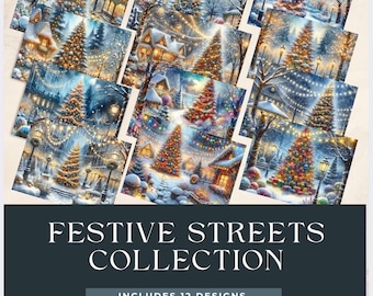Christmas Steets Collection - 12 Designs - Free Gift Box Template.