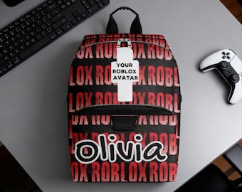Custom Roblox Backpack with Name, Personalized Gamer Bag for Kids, Roblox Gift for Boys Girls, PU Leather Daypack