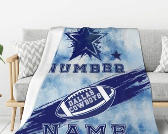 Custom Dallas Cowboys Blanket, Personalized Name Number NFL Football Throw Blanket, Winter Fleece Fan Gift for Men Women Kids