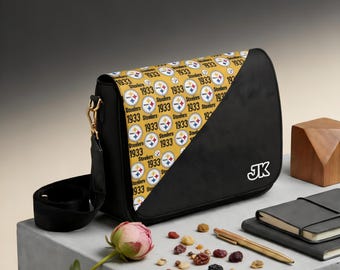 Personalized Steelers Messenger Bag for Fans, Custom Name Crossbody Bag, NFL Football Lover Gift, Steelers Fan Shoulder Bag for Him