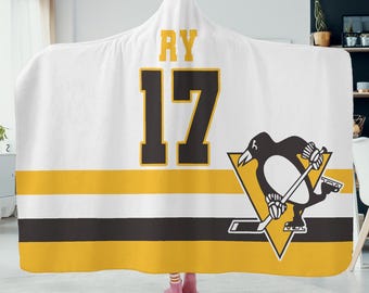 Custom Hockey Hooded Blanket with Name, Plush Wearable Throw, Personalized Fan Gift for Men Women