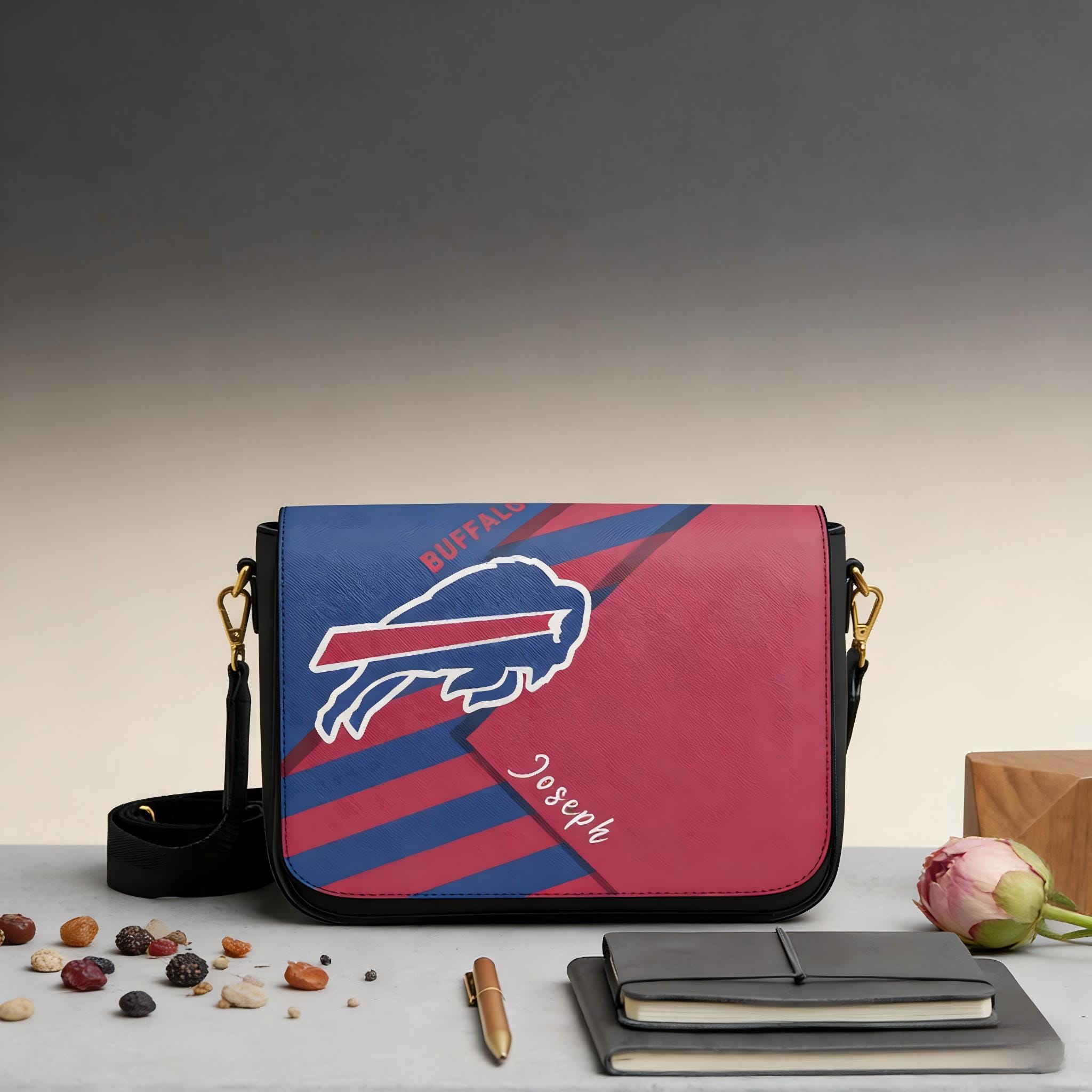 Discover Personalized Buffalo Fan Messenger Bag, Custom Name Football Shoulder Bag, Bills Inspired Crossbody Bag for Him