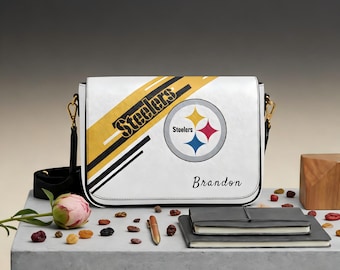 Personalized Steelers Messenger Bag, Custom Name NFL Fan Crossbody Bag, Gift for Steelers Fans, Game Day Shoulder Bag