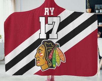 Custom Name Hockey Fan Hooded Blanket, Plush Wearable Throw, Personalized Game Day Gift for Hockey Lovers