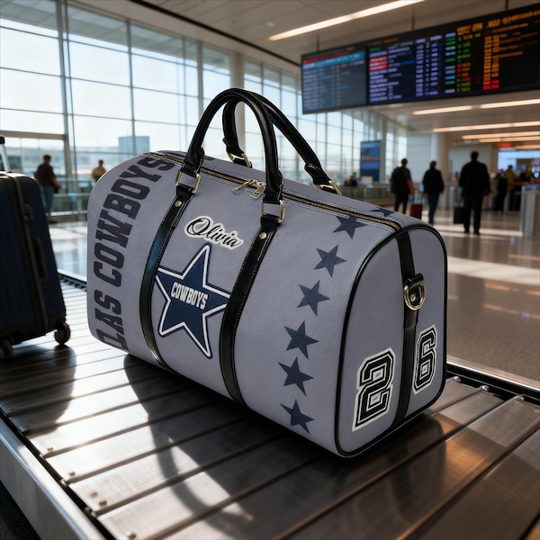 Bolsa de viaje personalizada de los Dallas Cowboys, bolsa de lona personalizada de la NFL, bolsa de gimnasio de fin de semana con nombre y número personalizados.