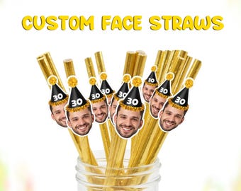 Custom Face Straws for Men – Funny Husband Birthday Party Straws, Personalized 30th, 40th, 50th, 60th Birthday Gift for Him