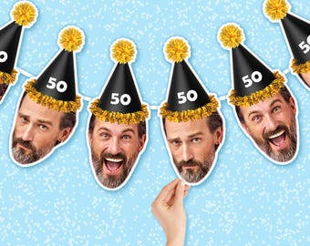 Custom Face Photo Garland for Men – Funny Husband Birthday Banner, Personalized 30th, 40th, 50th, 60th Birthday Gift for Him