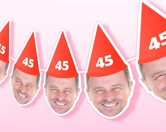 Custom 40th Birthday Banner – 45th Birthday Photo Garland / Bunting with Party Hats