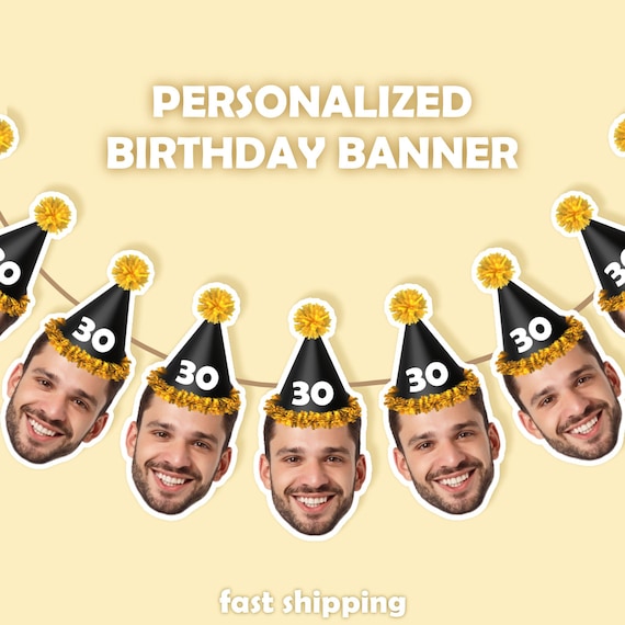 Custom Face Photo Garland for Men – Funny Husband Birthday Banner, Personalized 30th, 40th, 50th, 60th Birthday Gift for Him