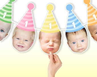 Custom Face Birthday Bunting – Personalized Photo Garland – 1st, 21st, 30th, 40th, 50th, 60th Birthday