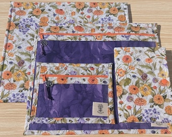 Bolsa para proyectos con frontal de vinilo floral: Almacenamiento de accesorios para punto de cruz