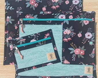 Florale Kreuzstich Projekttasche: Handgemachter Vinyl-Front-Organizer