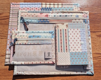 Sampler Style Project Bag Set for Cross Stitch & Embroidery – Zippered Organizer Pouch – Handmade Vinyl Front Bag by Garden Grove Stitchery