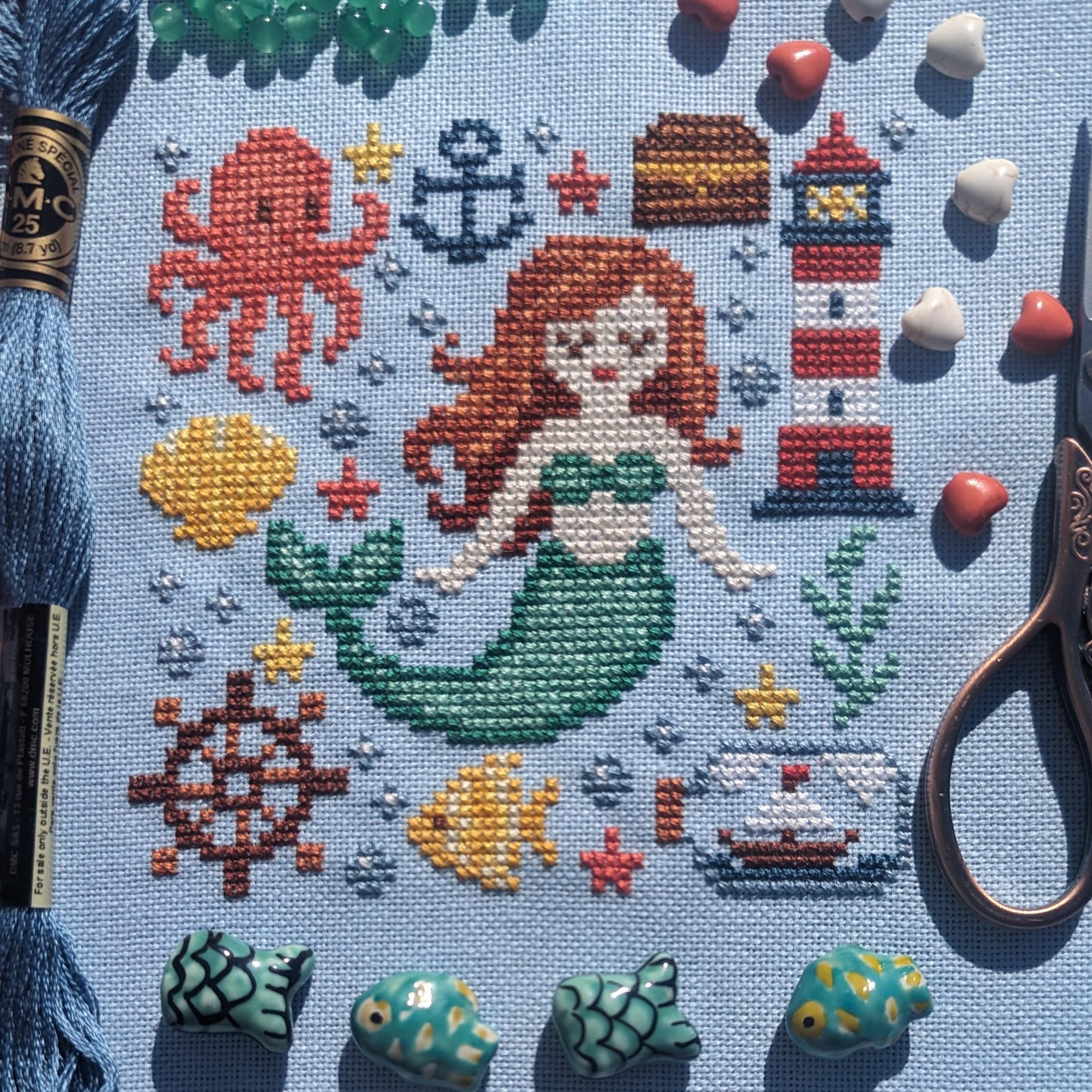 Nautical Dreams: Cross Stitch Pattern. Mermaid, Under the Sea Sampler ...