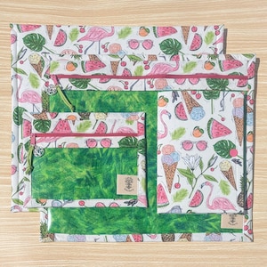 Tropical Flamingo Project Bag Set: Zippered Cross Stitch Organizer