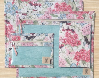 Juego de bolsas de punto de cruz con mariposas florales: organizador de estuche con cremallera de vinilo
