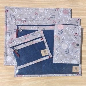 Floral Project Bag Set with Vinyl Front – Zippered Pouch for Cross Stitch – Handmade Craft Organizer – Garden Grove Stitchery