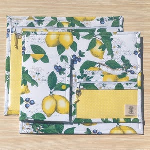 Lemon Floral Project Bag Set for Cross Stitch & Embroidery – Zippered Organizer with Notions Pouch – Handmade Garden Grove Stitchery Bag