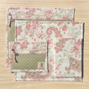 Rose Paisley Project Bag Set for Cross Stitch & Embroidery – Zippered Organizer Pouch – Handmade Vinyl Front Bag by Garden Grove Stitchery