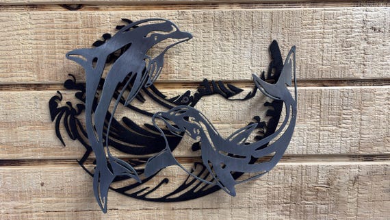Handmade Metal Dolphin Wall Art - Leaping Dolphins and Waves