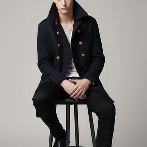 Men’s Wool Double Breasted Trench Coat | Notched Collar Long Overcoat | Classic Lapel Button Coat | Winter Vintage Peacoat