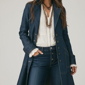 Chaqueta midi vaquera lavada estilo boho / Abrigo retro cruzado para mujer / Prenda exterior urbana boho chic / Chaqueta informal vintage