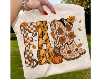 Western Herbst PNG | Cowboy Stiefel Kürbis Sublimation | Kariertes Digital Design | Herbst Dekor