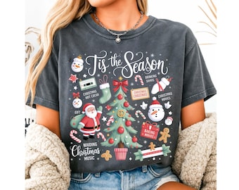 Retro Christmas Sublimation PNG | Świąteczny Clipart | Vintage Choinka, Święty Mikołaj i Bałwan Cyfrowe Pobieranie