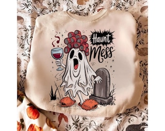 Funny Halloween Ghost PNG: Retro Wine Drinker Clipart (Digital Download)