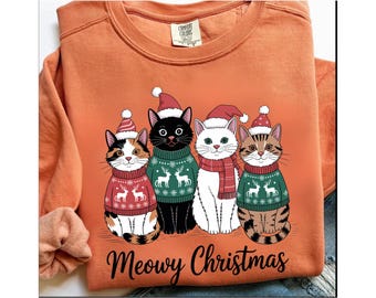Meowy Christmas Cat PNG: Funny Holiday Sublimation (Digital Download)