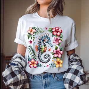 Seahorse Png Shirt, Boho Nautical Sublimation Design Seahorse Aesthetic Flower, Pink Summer girly png.Floral Seahorse Summer PNG