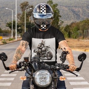 Biker Cat Graphic T-Shirt for Men Cool Muscle Cat on Motorcycle Tee Funny Tough Cat Biker Shirt  Gift for Motorcycle Cat Lovers