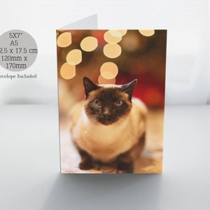 Chat siamois, vœux de Noël, chat chonky, carte de Noël pour chat, arbre de Noël, cartes vierges, cartes de vœux de vacances, carte de chat mignon, chats