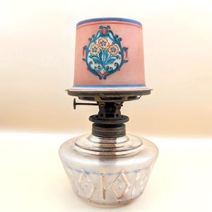 Antique Plume & Atwood Oil Lamp: Painted Glass Chimney, Early 1900s Kerosene Lamp