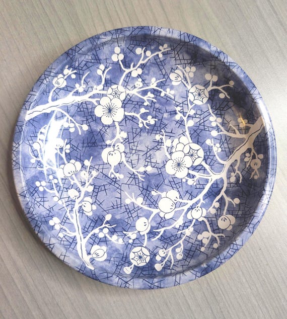 Vintage Daher Tin Plate: Blue Floral Cottagecore Wall Decor, Made in England