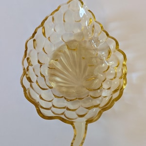 Vintage Cottagecore Amber Pressed Glass Leaf 7.5&quot; Mid-Century Bowl