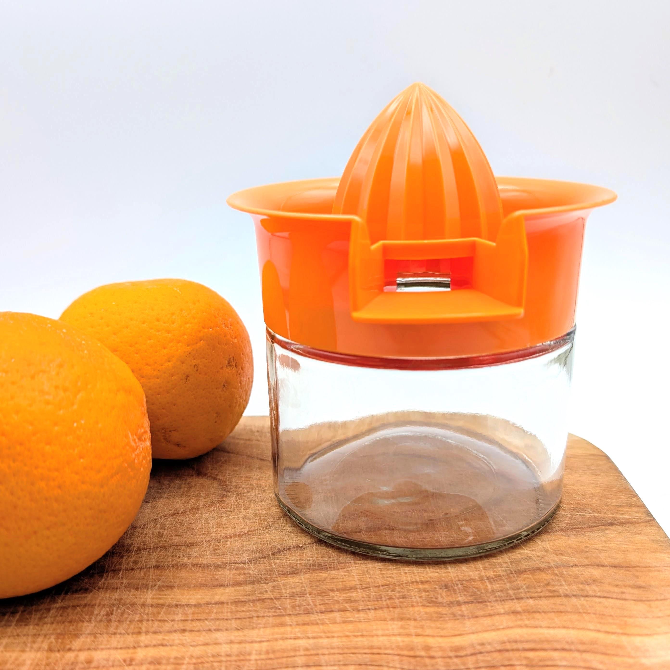 Retro Orange Citrus Juicer With Glass Jar – 1980s Manual Orange