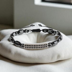 Avalon Hematite ,  Zircon Bracelet – Natural Gemstone Jewelry – Handmade Beaded Bracelet Gift for Men , Women