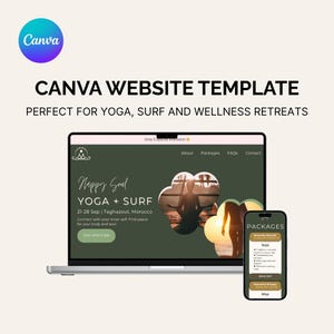 Canva Website Template for Retreat | Yoga & Surf Design | Easy to Customise | Instant Download
