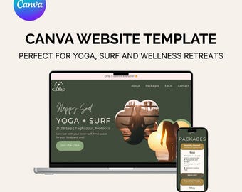 Canva Website Template for Retreat | Yoga & Surf Design | Easy to Customise | Instant Download