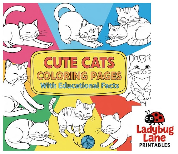 Educational Cat Coloring Pages for Kids – 25 Fun Cat Facts – Printable PDF – Homeschool & Classroom Activity by LadyBugLanePrintable