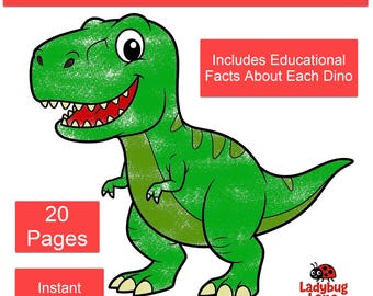 Lehrreiche Dinosaurier Ausmalseiten für Kinder - 20 lustige Dino Blätter mit Fakten - Sofort druckbare PDF von Ladybug Lane Printables
