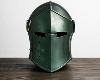 Medieval Knight Helmet, Crusader Style Armor Display, Metal Historical Cosplay Costume