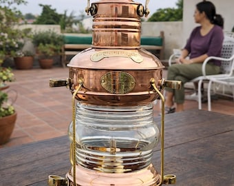 Copper & Brass Anchor Lamp - Vintage Maritime Oil Lantern
