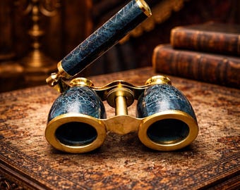Vintage Brass Enamel Opera Glasses, Victorian Theater Binoculars, Desk Decor (3 Inch)
